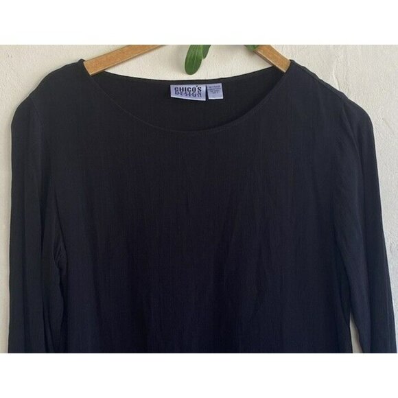 COPY - Chico's Design Top Blouse Size 2/Large Black Long Sleeve Gauzy Scoop Neck - Picture 2 of 7